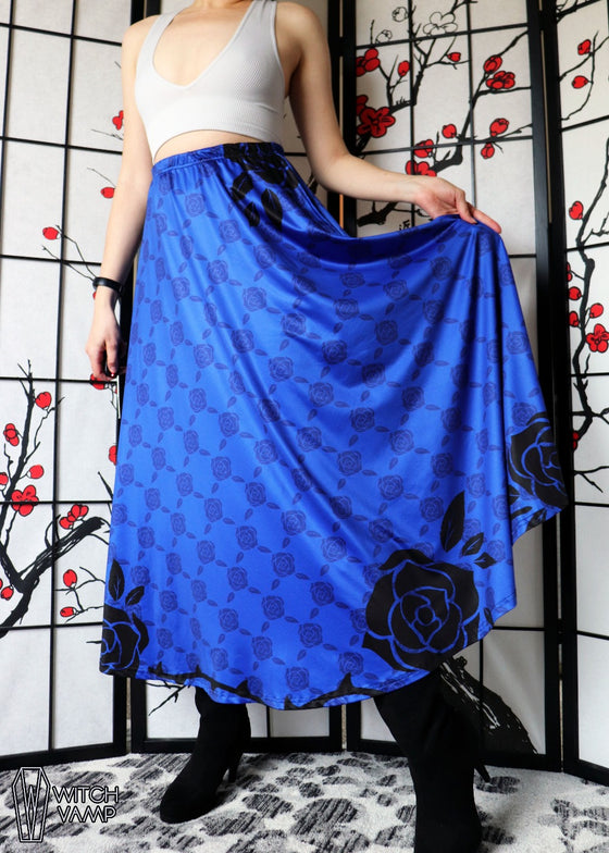 Blue Rose Maxi Skirt with Pockets