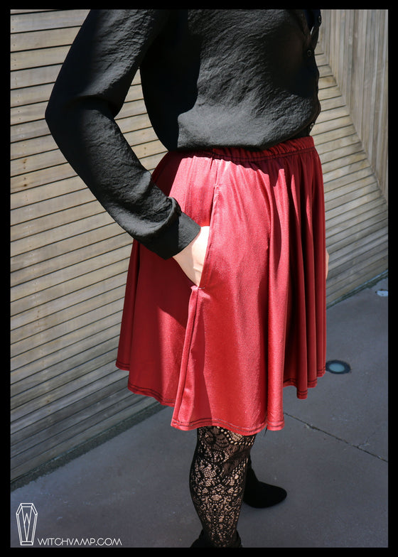 Red Skater Skirt with Pockets