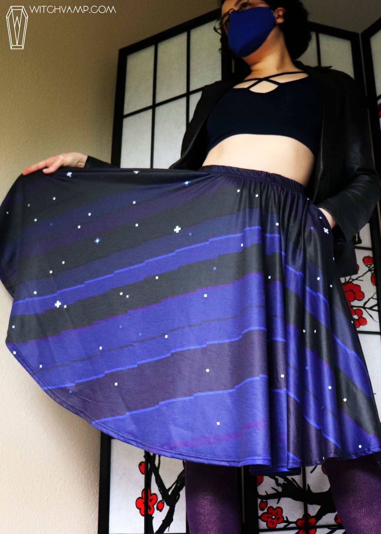 Pixel Night Sky Midi Skirt With Pockets