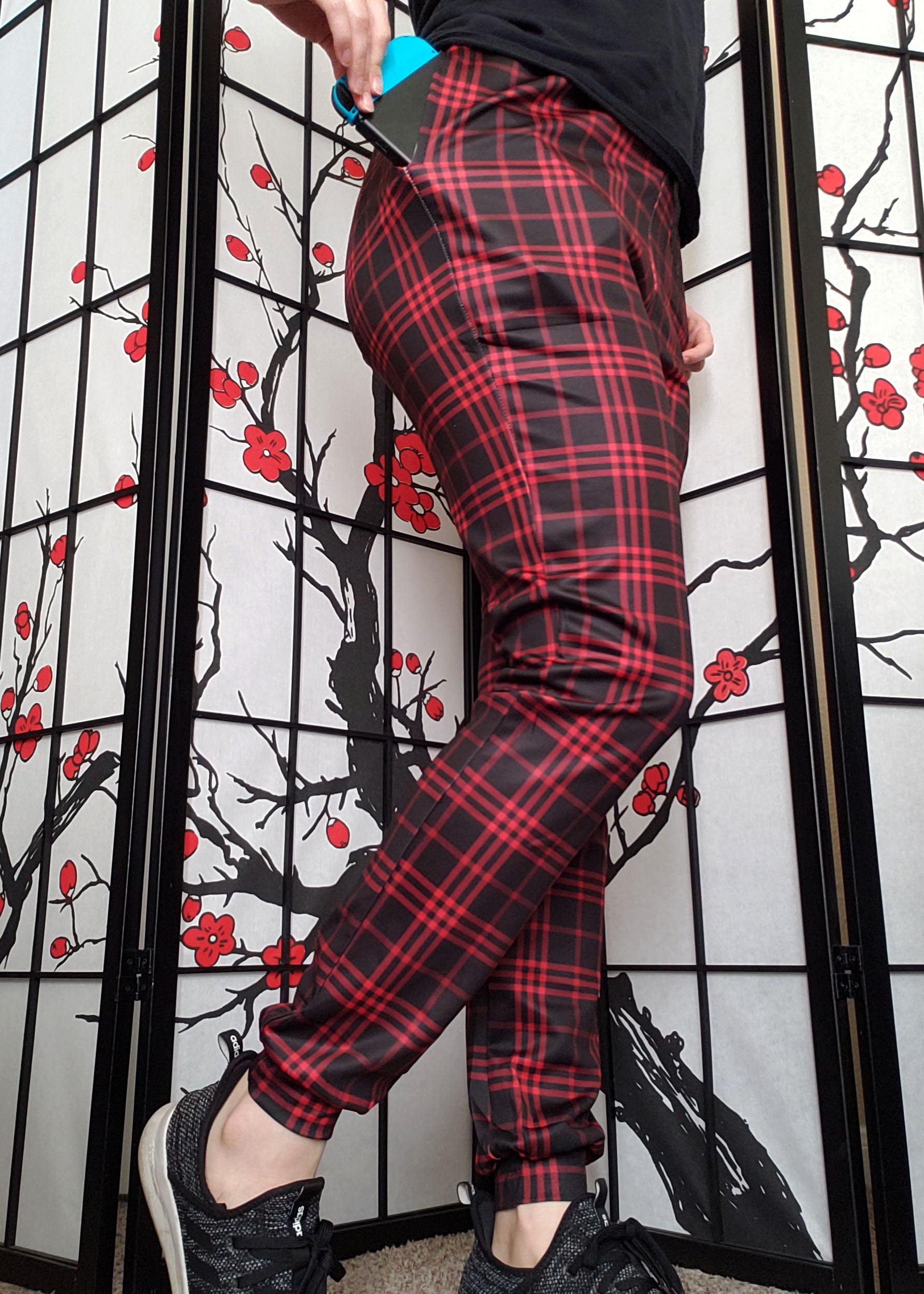 Red plaid joggers new arrivals