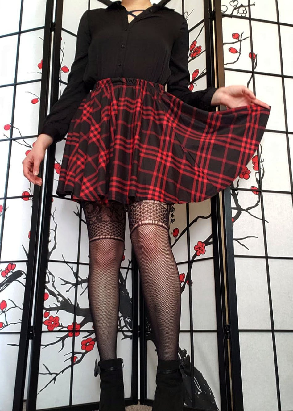 Red Plaid Skater Skirt with Pockets